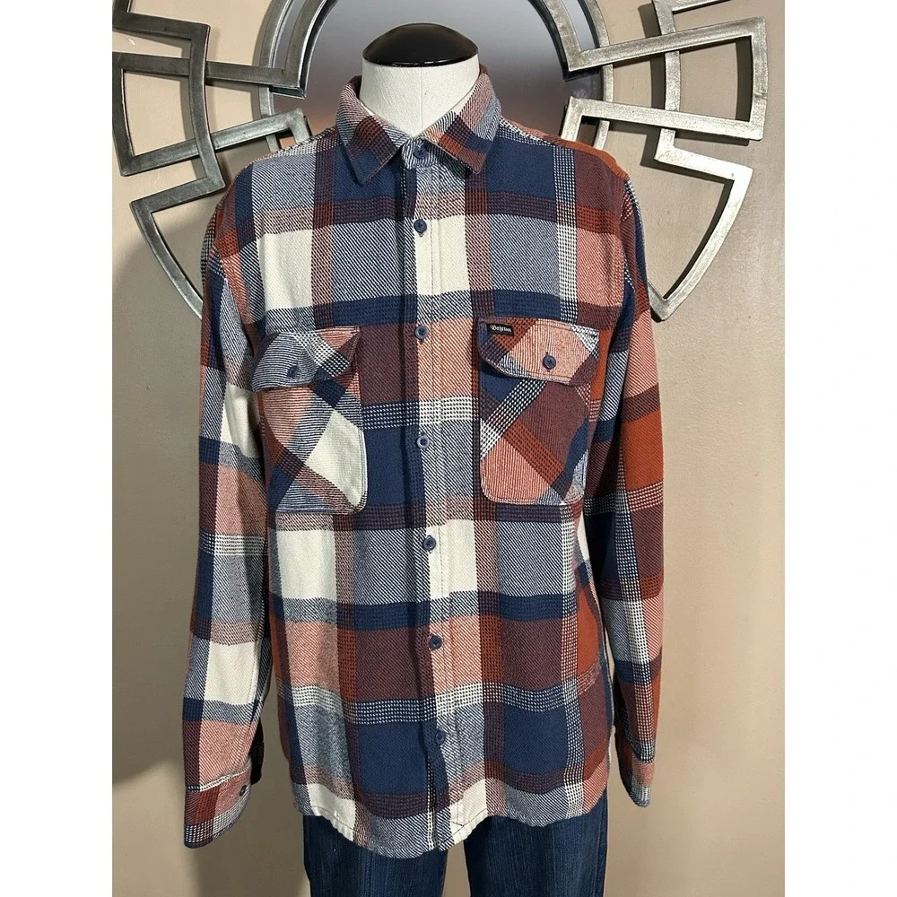 Brixton Shirt Mens Medium Red‎ Blue White Plaid Flannel Long Sleeve Button Up